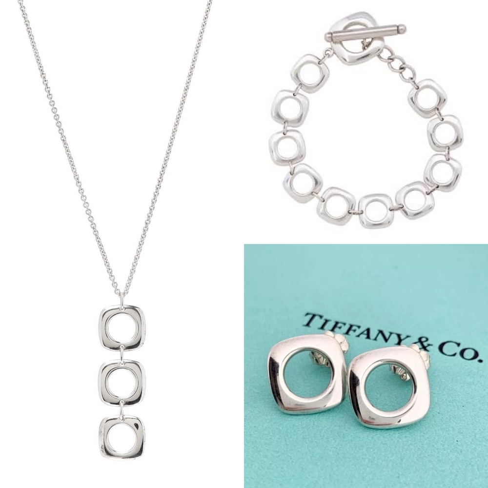 Tiffany & Co Elsa Peretti Sterling Silver Triple Cushion Square Pendant Necklace - Picture 5 of 5